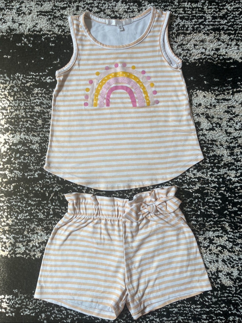 Nannette Cream & Pink Striped Rainbow Tank Top and Shorts Set